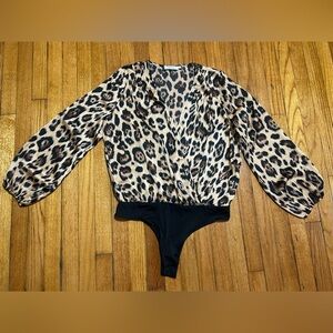 Katie Sturino x Stitch Fix Womens Size L Bodysuit Leopard Print Long Sleeve